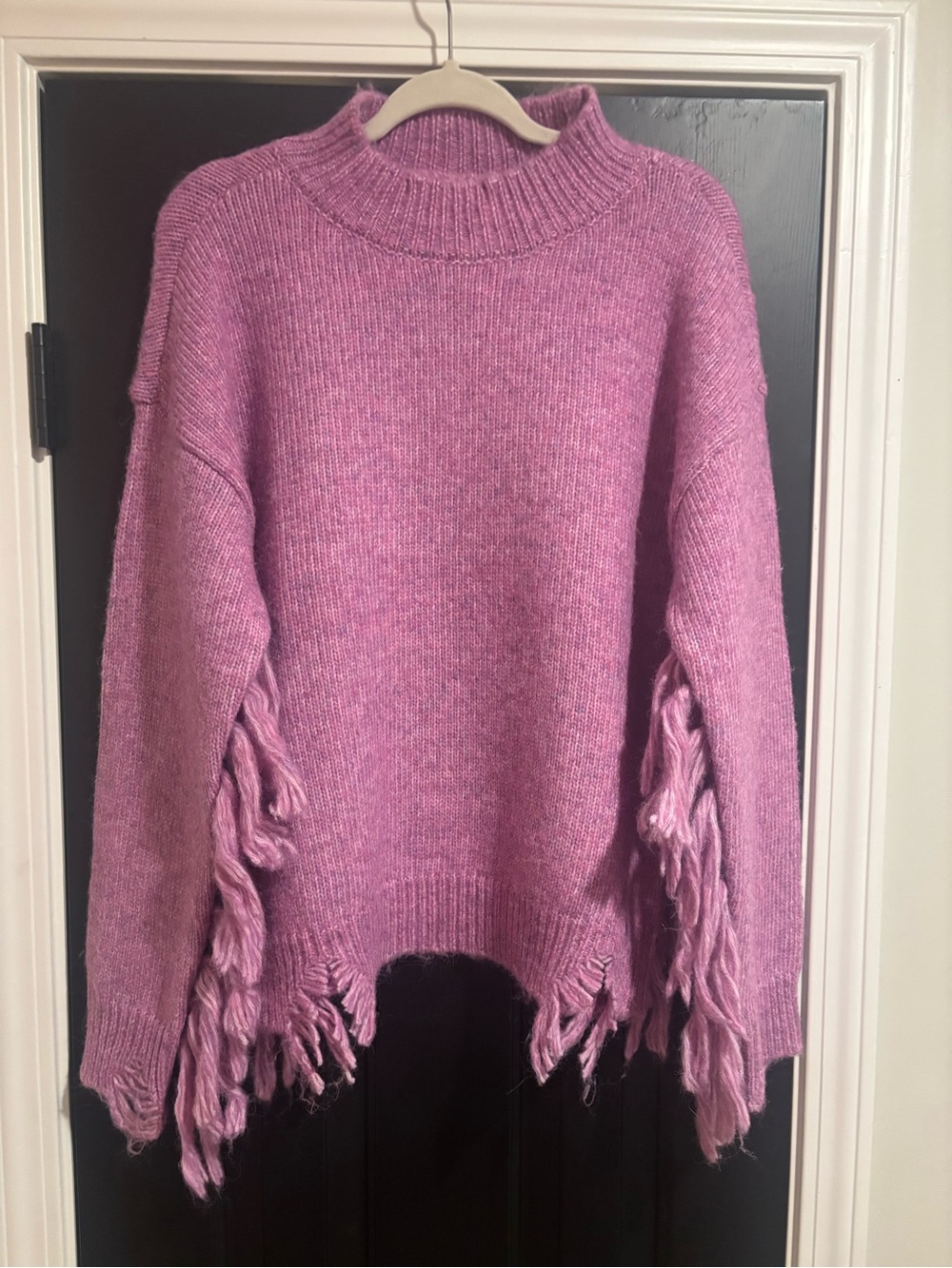 Chelsea & Violet Mauve-Pink Fringe Turtleneck Sweater